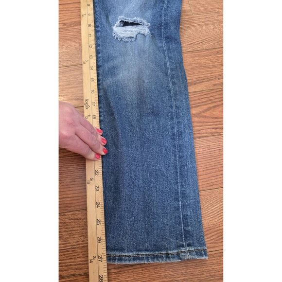Levi's Wedgie Straight Leg Jeans Womens Sz 25 Dark Wash Distressed Button Fly - Picture 7 of 11